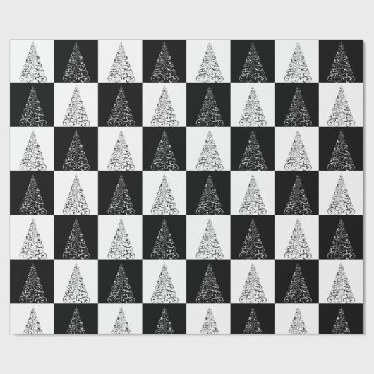 Feestelijke Zwarte en Witte Kerstboom Cadeau Cadeaupapier (Vlak)