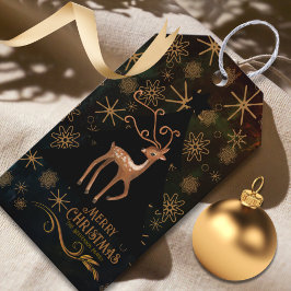 Feestelijke ZWARTE GOUDEN Herten Kerstmis Cadeaulabel