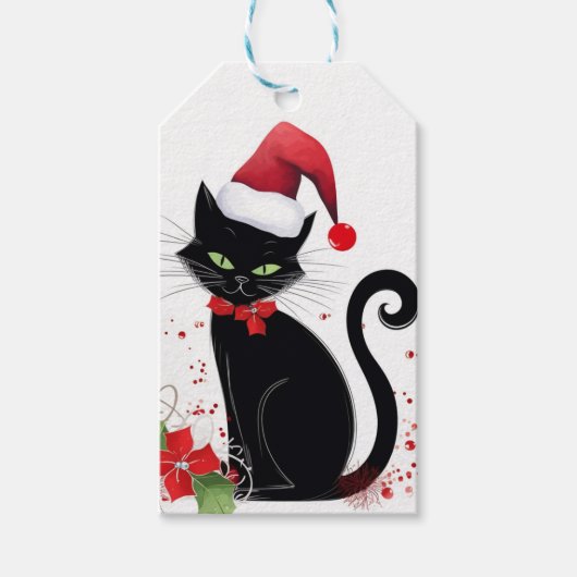 Feestelijke zwarte kat cadeaulabel (Voorkant)
