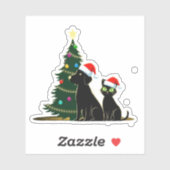 Feestelijke zwarte kat en hond met kerstmis sticker (Vel)