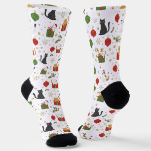 Feestelijke Zwarte Kat Kerst Ornamente en Sneeuwvl Sokken