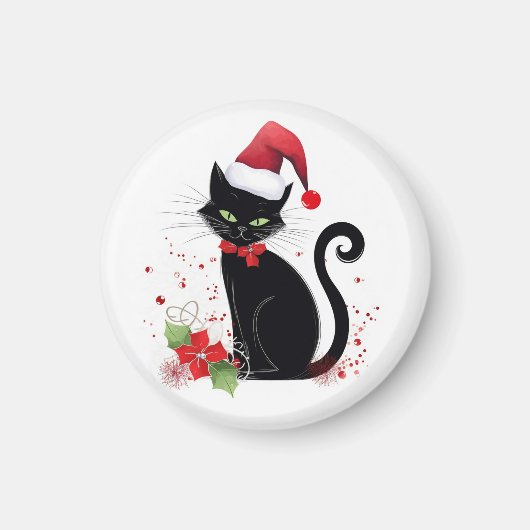 Feestelijke zwarte kat magneet (Voorkant)