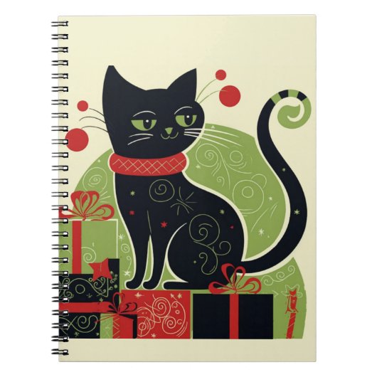 Feestelijke zwarte kat notitieboek (Voorkant)