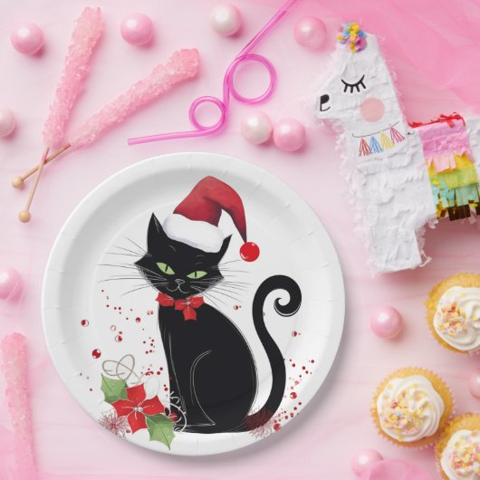 Feestelijke zwarte kat papieren bordje (Feest)