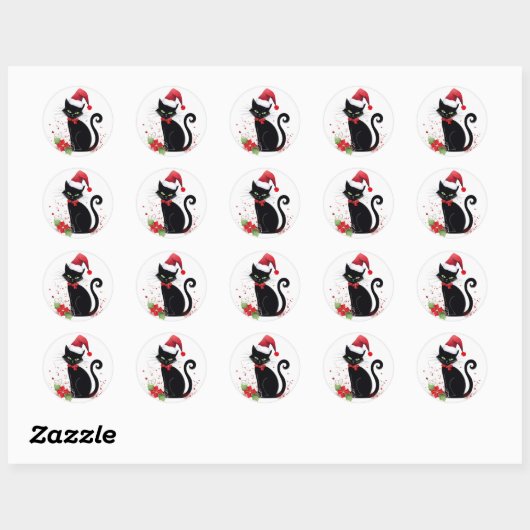 Feestelijke zwarte kat ronde sticker (Vel)