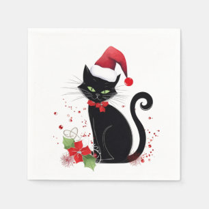 Feestelijke zwarte kat servet