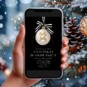 Feestelijke Zwarte Kerst Dinner Party Kaart