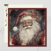 Feestelijke Zwarte Kerstman Rococo & Poinsettia Ac Feestdagenkaart (Voorkant / Achterkant)