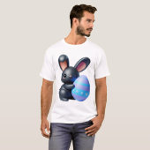 Feestelijke zwarte konijnenhouderij versierd ei t-shirt (Voorkant volledig)