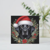 Feestelijke Zwarte Labrador met Kerstman Hoed Feestdagenkaart (Staand voorkant)