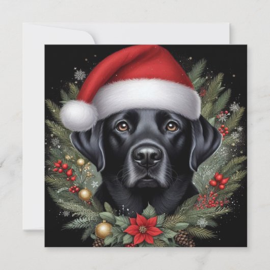 Feestelijke Zwarte Labrador met Kerstman Hoed Feestdagenkaart (Voorkant)