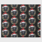 Feestelijke zwarte labrador met kerstmuts cadeaupapier (Vlak)