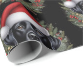 Feestelijke zwarte labrador met kerstmuts cadeaupapier (Rol Hoek)