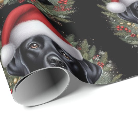 Feestelijke zwarte labrador met kerstmuts cadeaupapier (Rol Hoek)