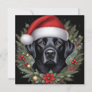 Feestelijke zwarte labrador met kerstmuts feestdagenkaart
