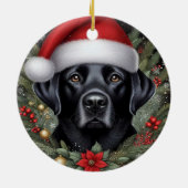 Feestelijke zwarte labrador met kerstmuts keramisch ornament (Achterkant)