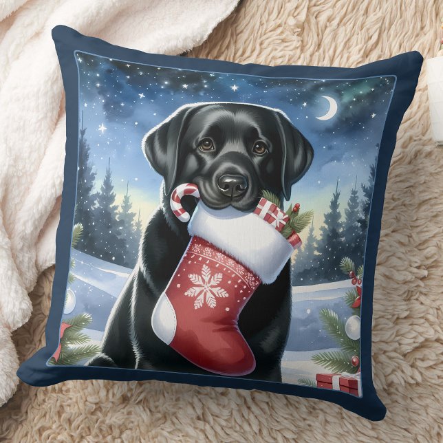 Feestelijke Zwarte Labrador Retriever Kersthond Kussen (Creator heeft geüpload)