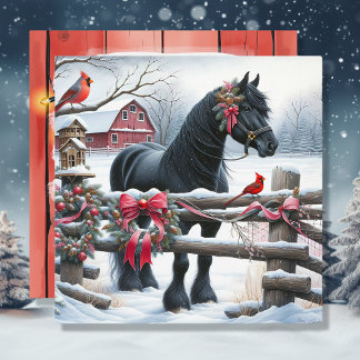 Feestelijke Zwarte Paard en Kardinaal Kerstmis Feestdagenkaart
