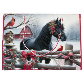 Feestelijke Zwarte Paard en Kardinaal Kerstmis Groot Cadeauzakje (Voorkant)
