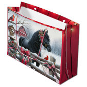 Feestelijke Zwarte Paard en Kardinaal Kerstmis Groot Cadeauzakje (Voorkant Gekanteld)
