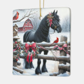Feestelijke Zwarte Paard en Kardinaal Kerstmis Keramisch Ornament (Links)