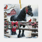 Feestelijke Zwarte Paard en Kardinaal Kerstmis Keramisch Ornament (Voorkant)