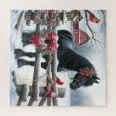 Feestelijke Zwarte Paard en Kardinaal Kerstmis Legpuzzel (Horizontaal)