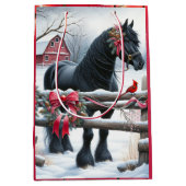 Feestelijke Zwarte Paard en Kardinaal Kerstmis Medium Cadeauzakje (Voorkant)