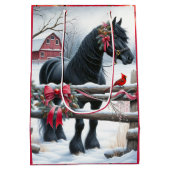 Feestelijke Zwarte Paard en Kardinaal Kerstmis Medium Cadeauzakje (Achterkant)