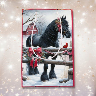 Feestelijke Zwarte Paard en Kardinaal Kerstmis Medium Cadeauzakje