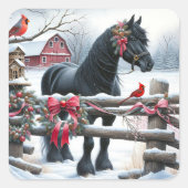 Feestelijke Zwarte Paard en Kardinaal Kerstmis Vierkante Sticker (Voorkant)