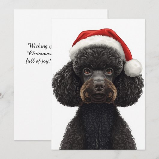 Feestelijke zwarte poedel in kerstman hoed Illustr Feestdagenkaart (Voorkant / Achterkant)