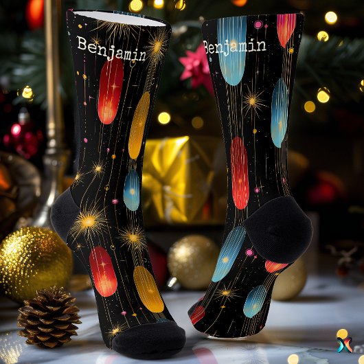 Feestelijke zwarte Sokken met kleurrijk Starburst-