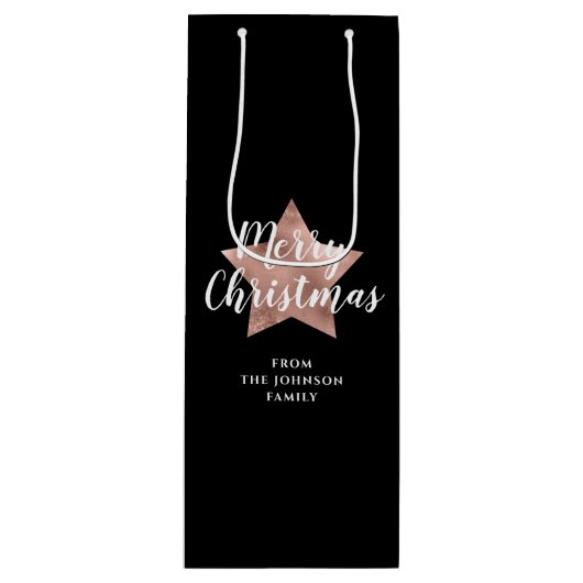 Feestelijke Zwarte Ster Vrolijk Kerstfeest Wijn Cadeautas (Voorkant)