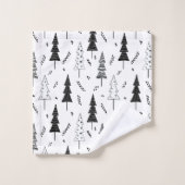 Feestelijke Zwarte Witte Doddle Kerst Pijnboom Bad Handdoek (Wasdoekje)