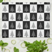 Feestelijke Zwarte Witte Geruite Kerstbomen Theedoek (Gevouwen)