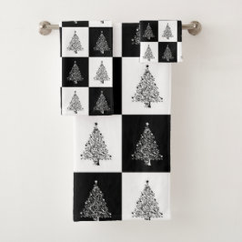 Feestelijke Zwarte Witte Kerstbomen Patroon Bad Handdoek