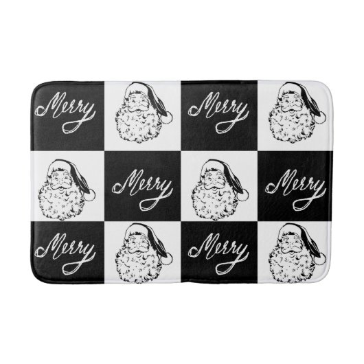 Feestelijke Zwarte Witte Vintage Kerstman Gezicht  Badmat (Voorkant)