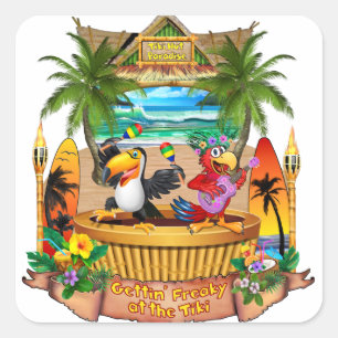 FEESTEN BIJ DE TIKI VIERKANTE STICKER
