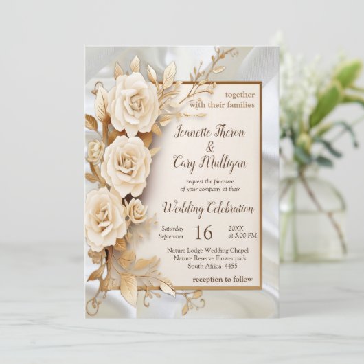 Feesten met witte bloemen en parels op zijde kaart (Staand voorkant)