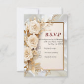 Feesten met witte bloemen en parels op zijde RSVP kaartje (Voorkant)