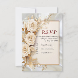 Feesten met witte bloemen en parels op zijde RSVP kaartje