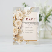 Feesten met witte bloemen en parels op zijde RSVP kaartje (Staand voorkant)