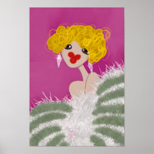 Feestend meisje dat roze glamour modekunst danst poster