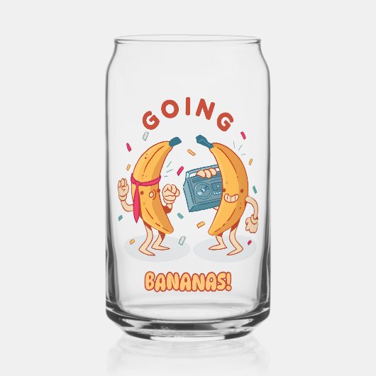 Feestende Bananen Party Kan Glas (Voorkant)