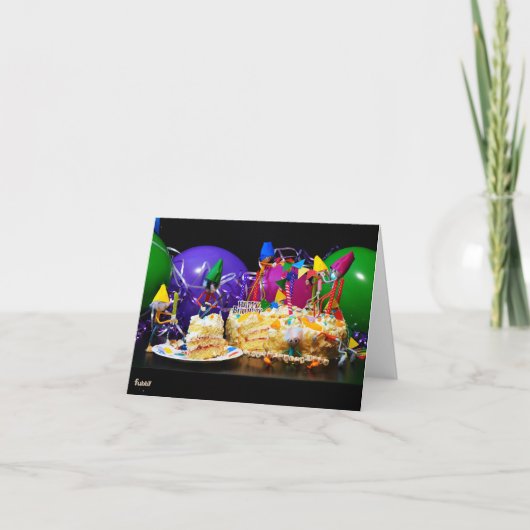 Feestende Fubby's met taart als tractatie. Bedankkaart (Voorkant)