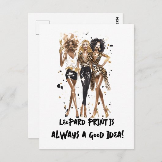 Feestende mode meisjes in luipaard en zwart briefkaart (Voorkant / Achterkant)