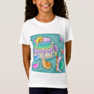 Feestende slakken met verjaardagstaart, feest t-sh t-shirt