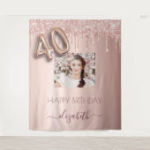 Feestfoto 40e verjaardag roze goud glitters pink wandkleed (Voorkant)