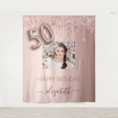 Feestfoto 50e verjaardag roze goud glitters pink wandkleed (Voorkant)
